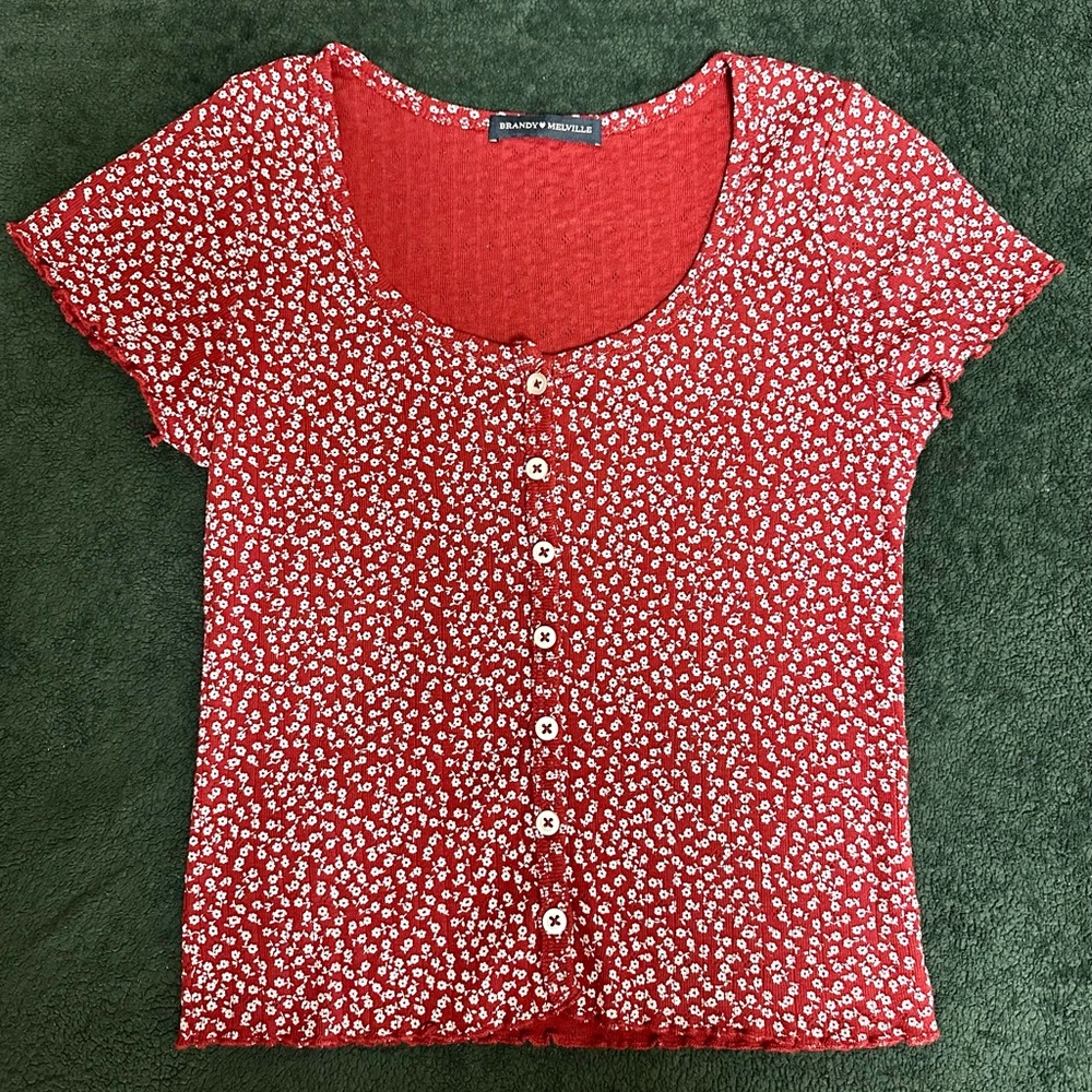 Brandy Melville Floral Button Up Red Top